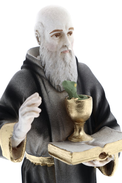 Statua San Benedetto in resina colorata. Altezza 15 cm
