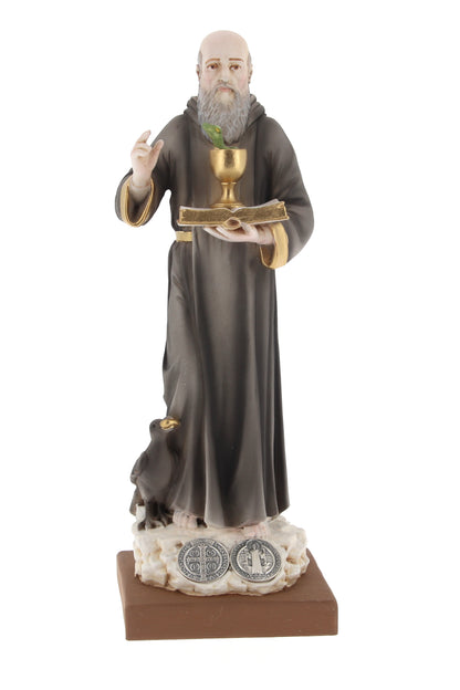 Statua San Benedetto in resina colorata. Altezza 20 cm
