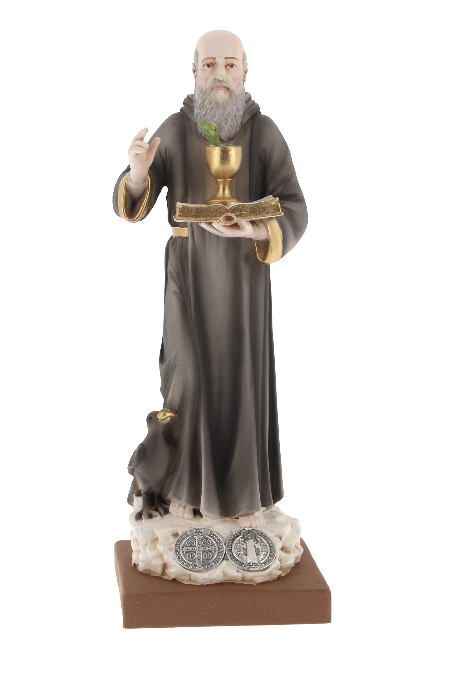Statua San Benedetto in resina colorata. Altezza 40 cm