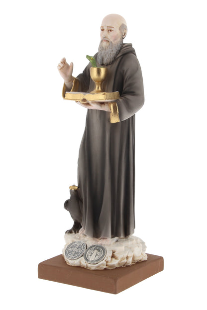 Statua San Benedetto in resina colorata. Altezza 20 cm
