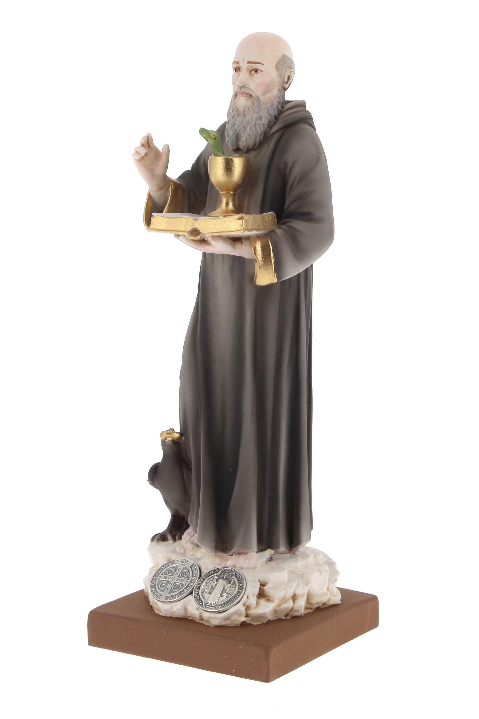 Statua San Benedetto in resina colorata. Altezza 30 cm
