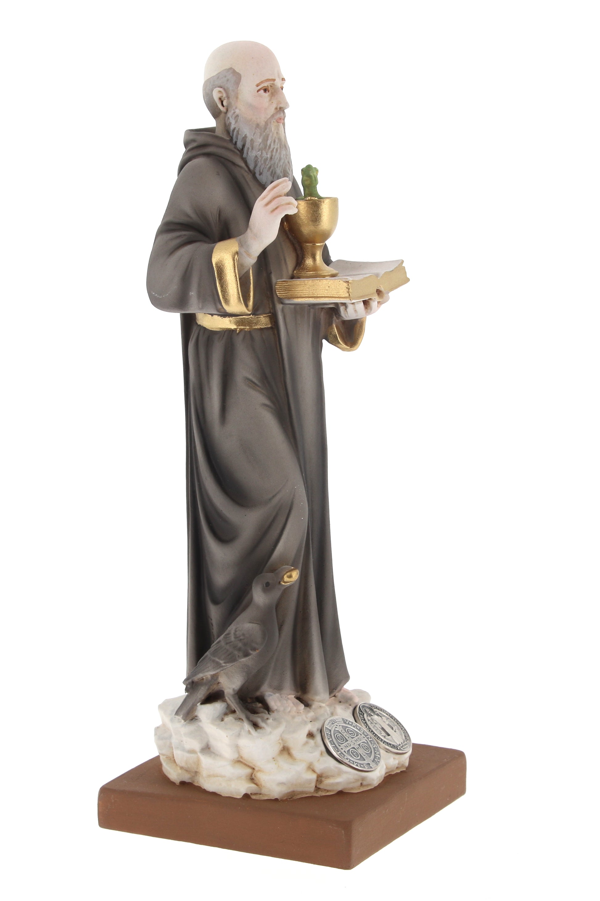 Statua San Benedetto in resina colorata. Altezza 30 cm
