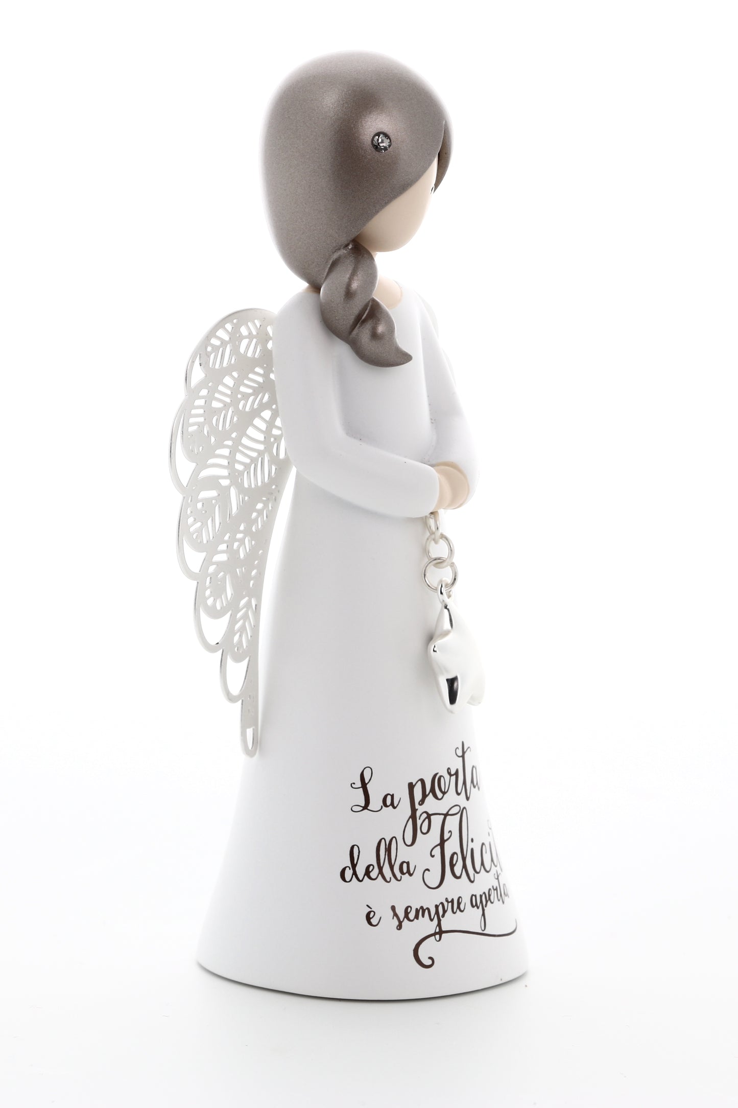 Statua in resina con ali in metallo You Are an Angel - La porta della felicità è sempre aperta  h. 12,5 cm