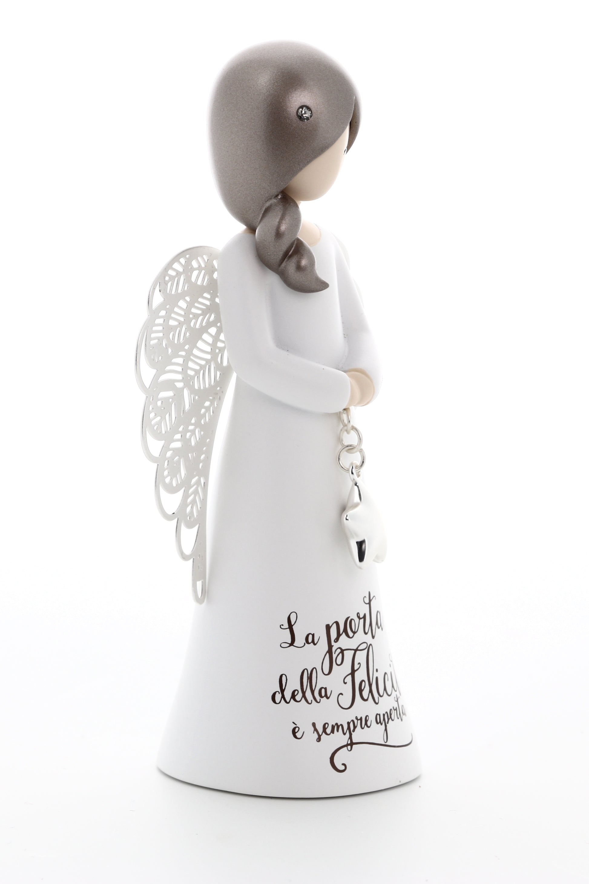 Statua in resina con ali in metallo You Are an Angel - La porta della felicità è sempre aperta  h. 12,5 cm