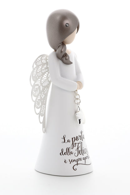 Statua in resina con ali in metallo You Are an Angel - La porta della felicità è sempre aperta  h. 12,5 cm