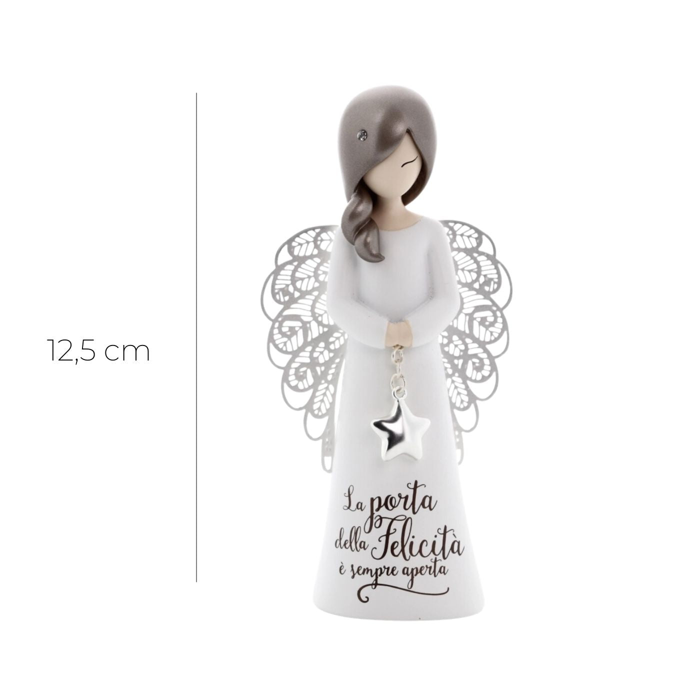 Statua in resina con ali in metallo You Are an Angel - La porta della felicità è sempre aperta  h. 12,5 cm