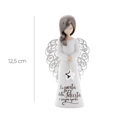 Statua in resina con ali in metallo You Are an Angel - La porta della felicità è sempre aperta  h. 12,5 cm