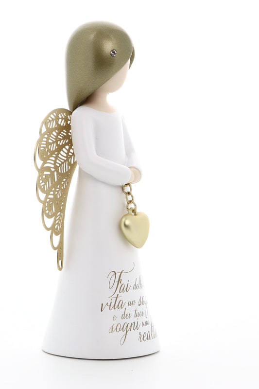 Statua in resina con ali in metallo You Are an Angel - Fai della tua vita un sogno e dei tuoi sogni realtà h. 12,5 cm