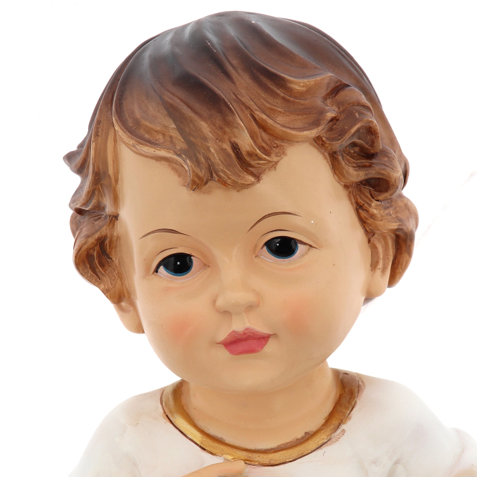Statua Gesù Bambino vestito, in resina. Altezza 21 cm