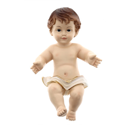 Statua Gesù Bambino con lenzuolino, in resina. Altezza 34 cm