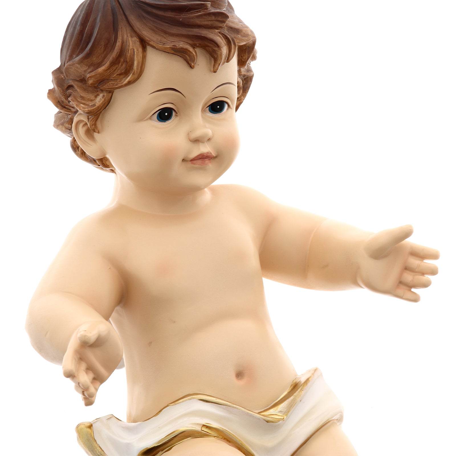 Statua Gesù Bambino con lenzuolino, in resina. Altezza 34 cm