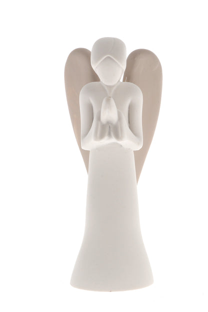 Statua Angelo in resina bianca e tortora. Altezza 9 cm