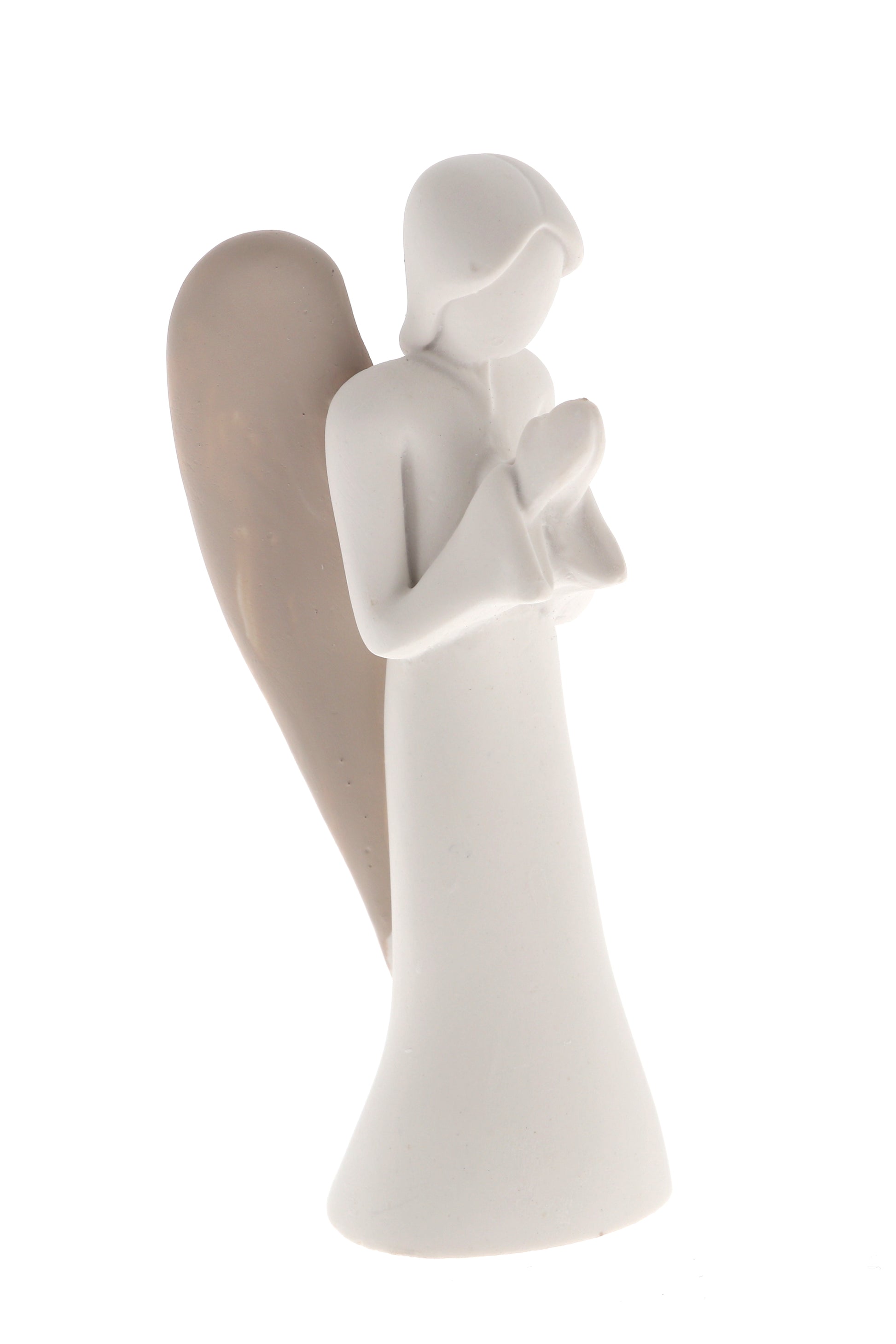 Statua Angelo in resina bianca e tortora. Altezza 9 cm
