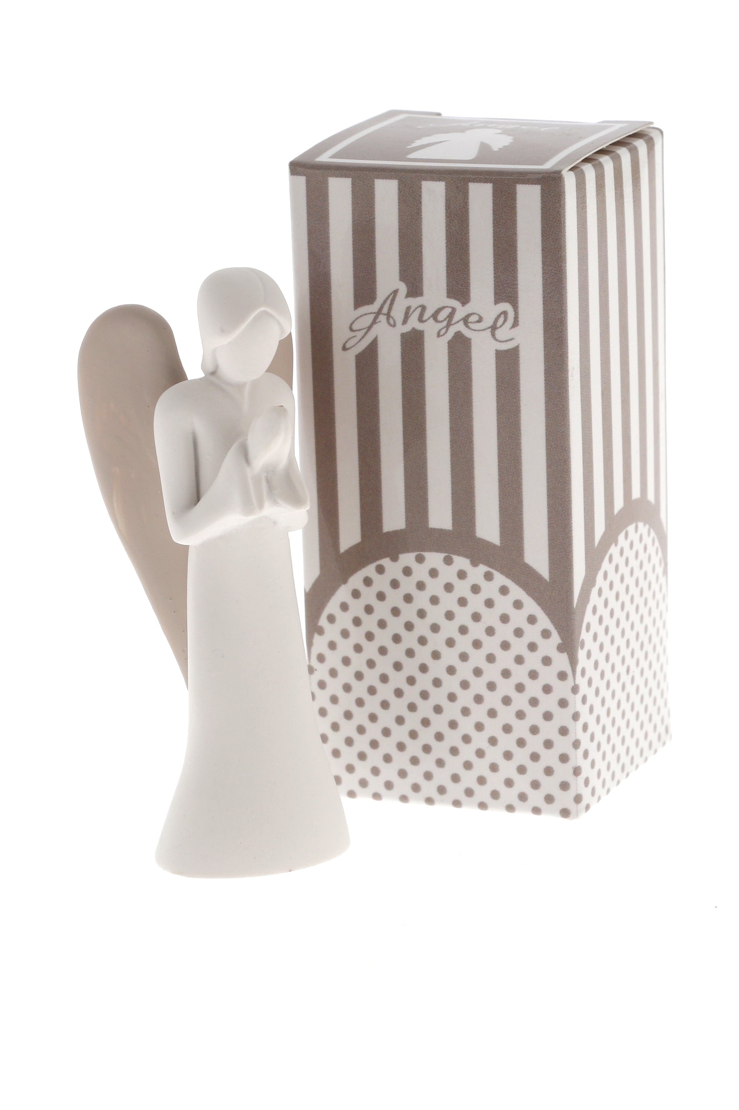 Statua Angelo in resina bianca e tortora. Altezza 9 cm