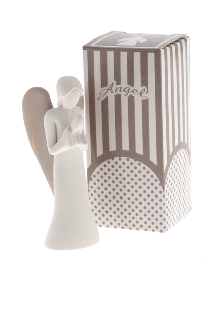 Statua Angelo in resina bianca e tortora. Altezza 9 cm