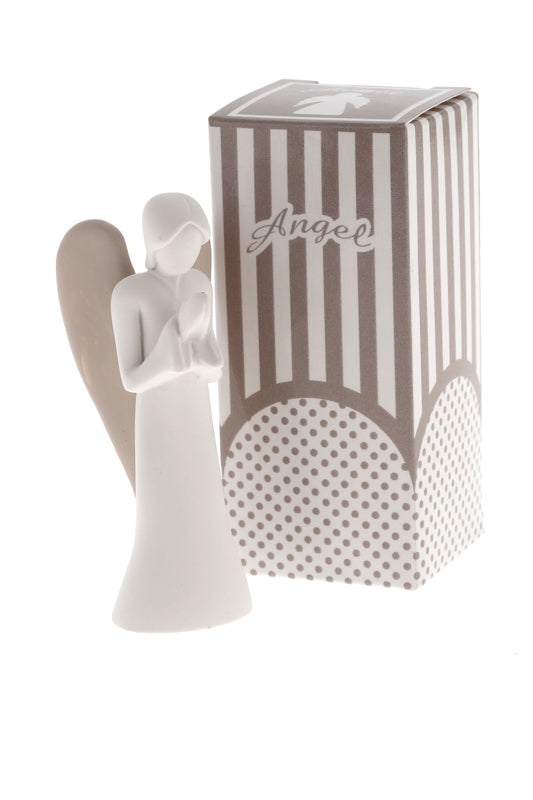 Statua Angelo in resina bianca e tortora. Altezza 9 cm
