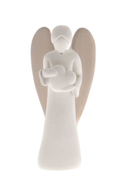 Statua Angelo in resina bianca e tortora. Altezza 9 cm
