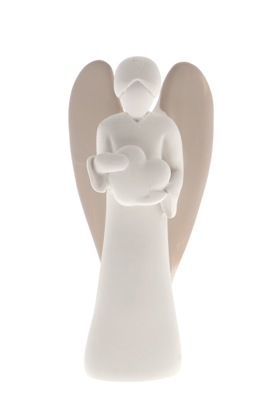 Statua Angelo in resina bianca e tortora. Altezza 9 cm