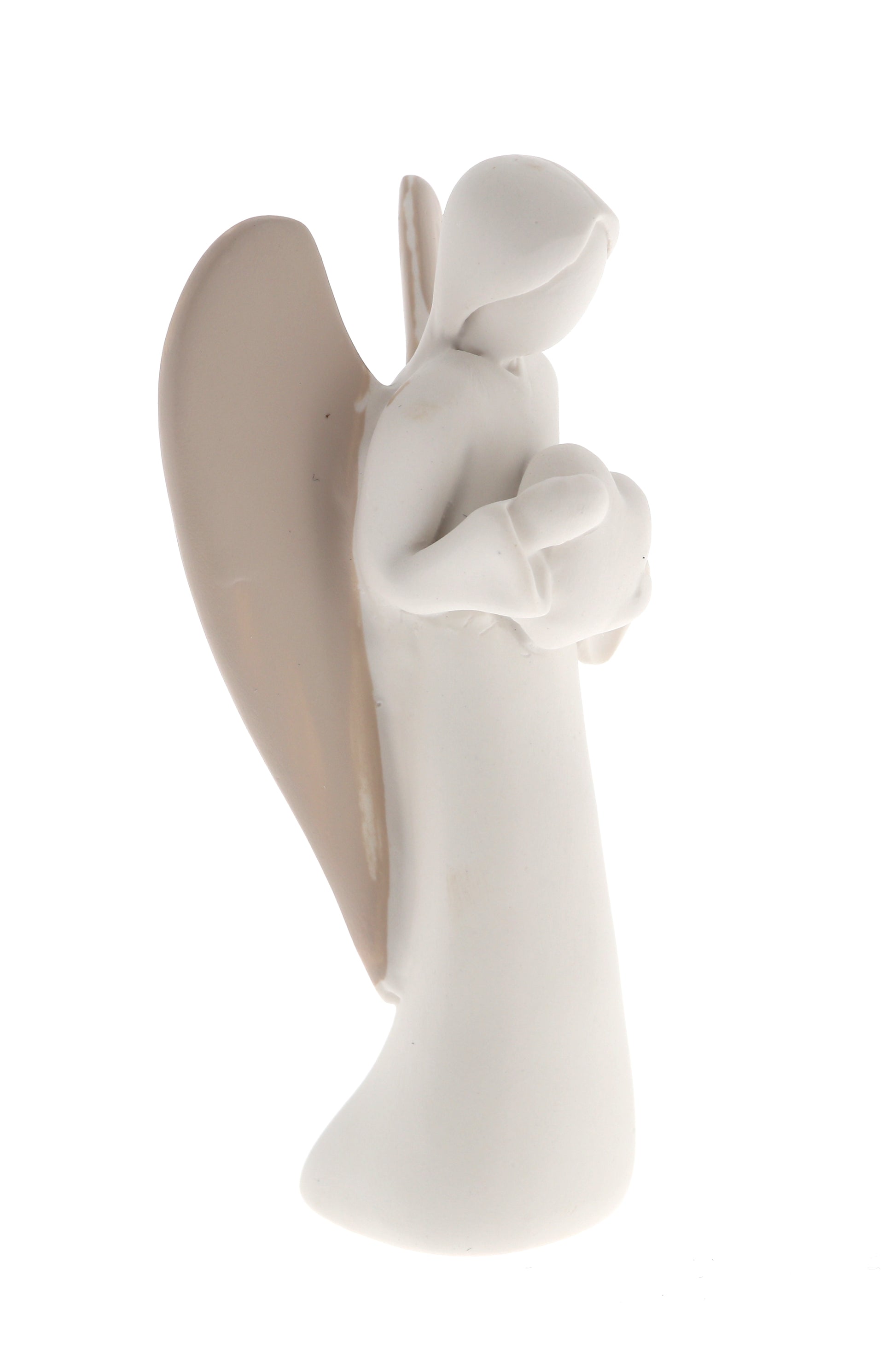 Statua Angelo in resina bianca e tortora. Altezza 9 cm
