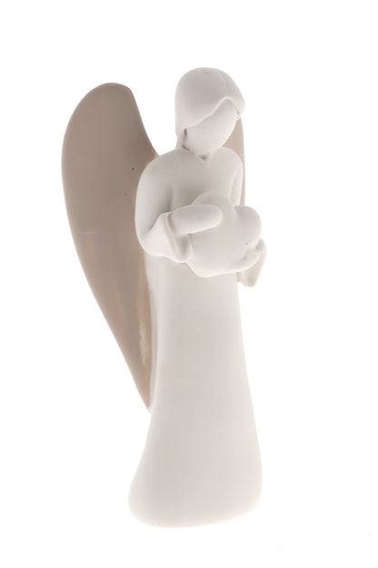 Statua Angelo in resina bianca e tortora. Altezza 9 cm