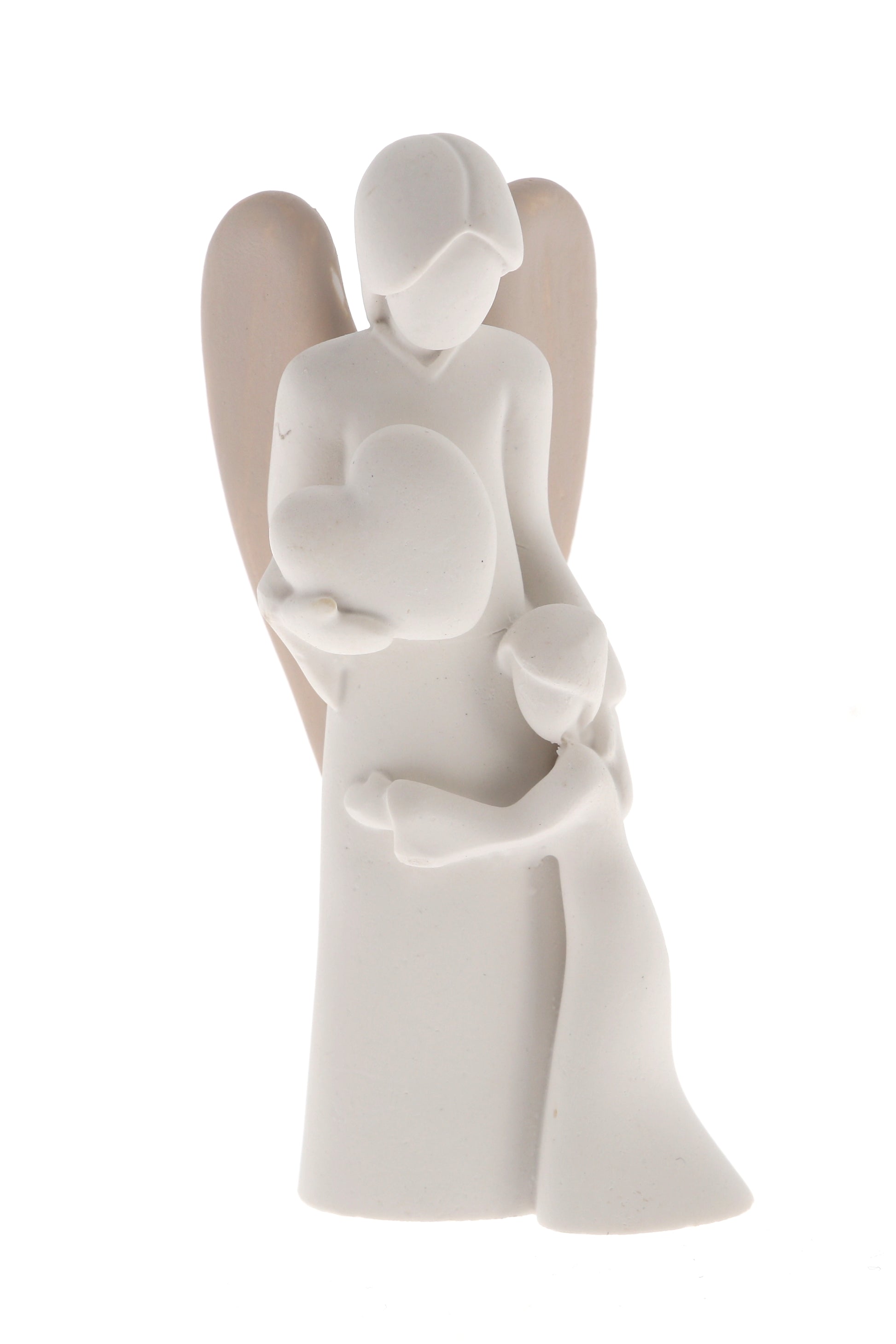 Statua Angelo in resina bianca e tortora. Altezza 9 cm