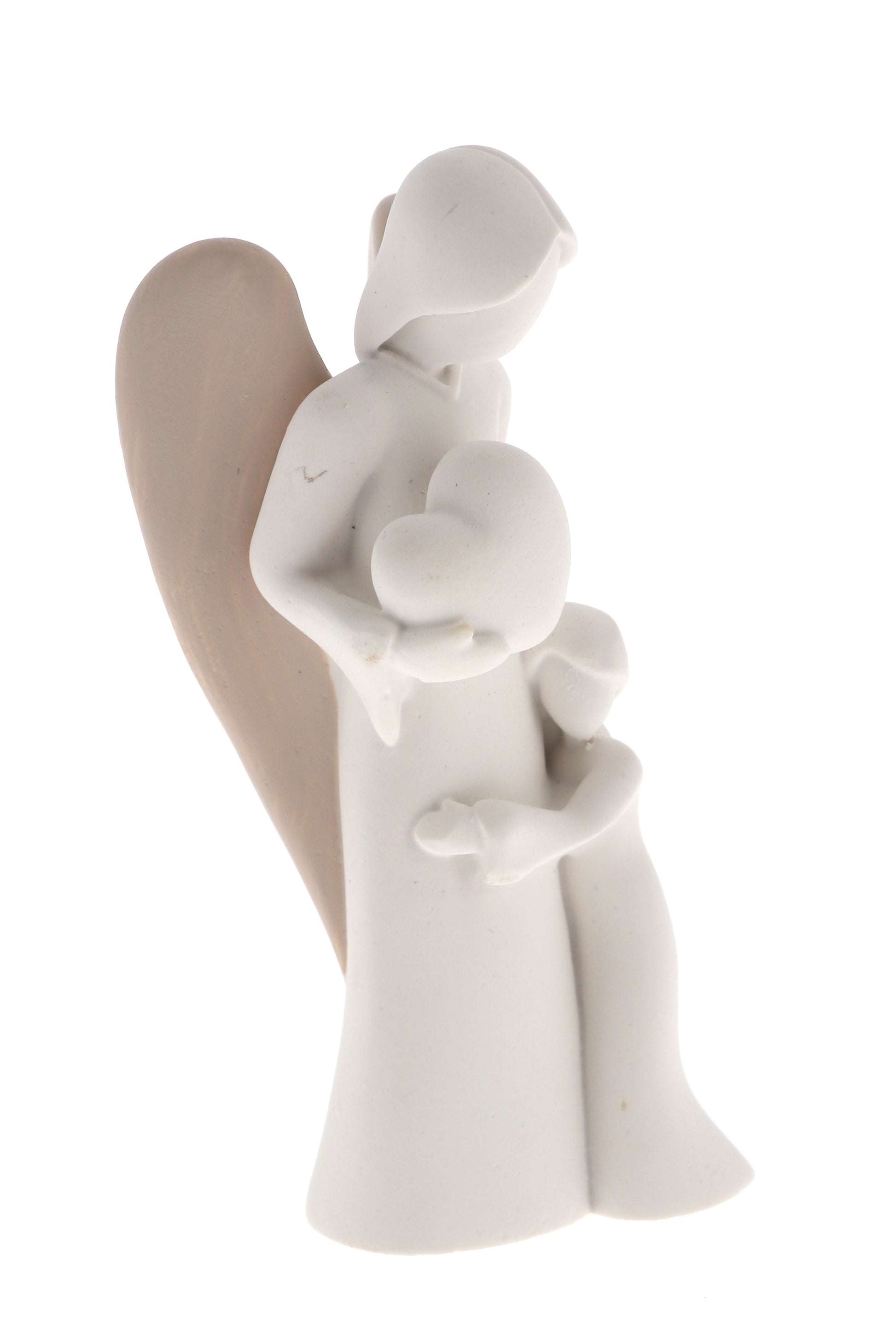 Statua Angelo in resina bianca e tortora. Altezza 9 cm