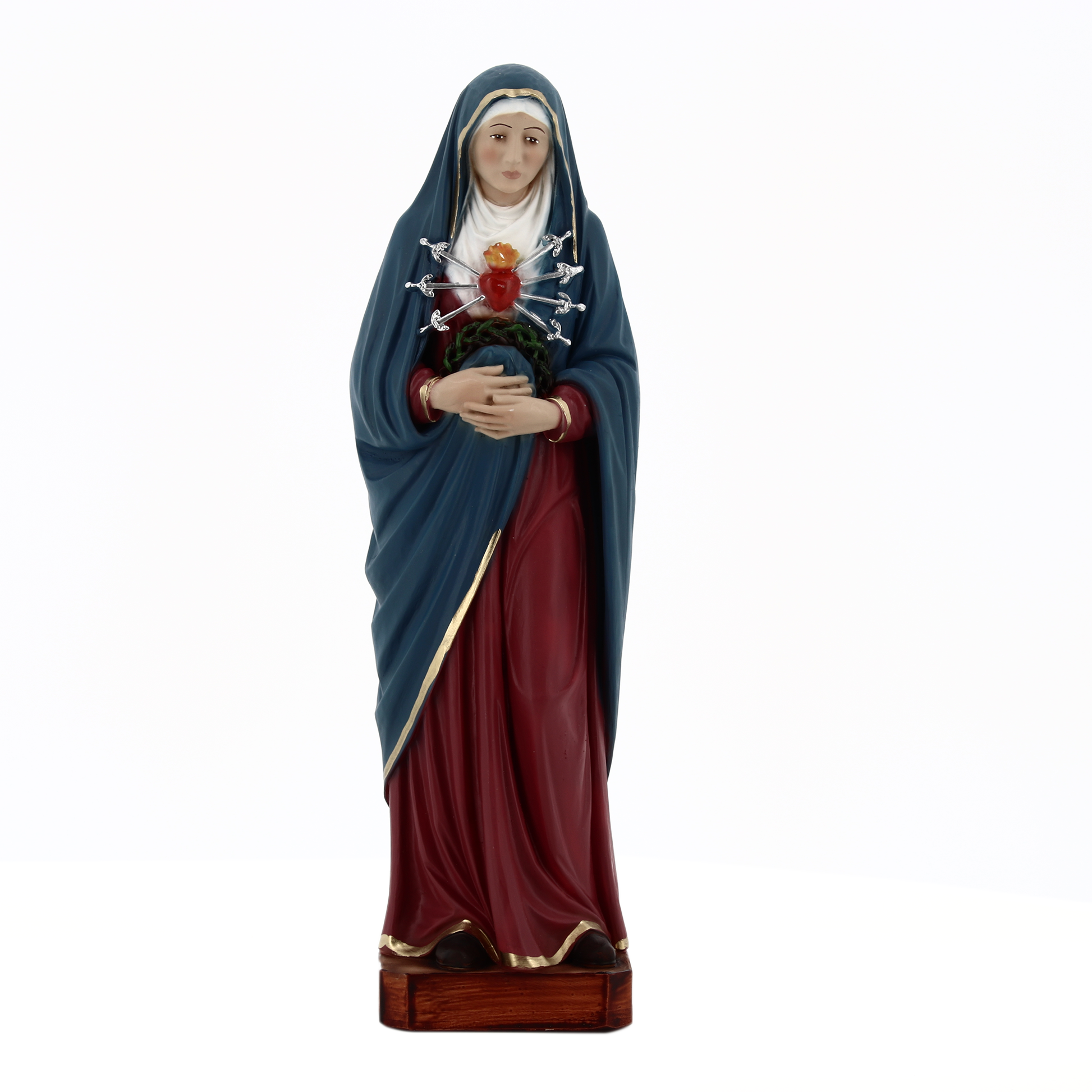 Statua Madonna Addolorata, in resina. Altezza 31 cm