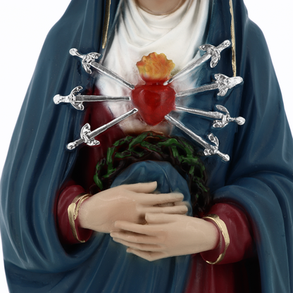Statua Madonna Addolorata, in resina. Altezza 31 cm