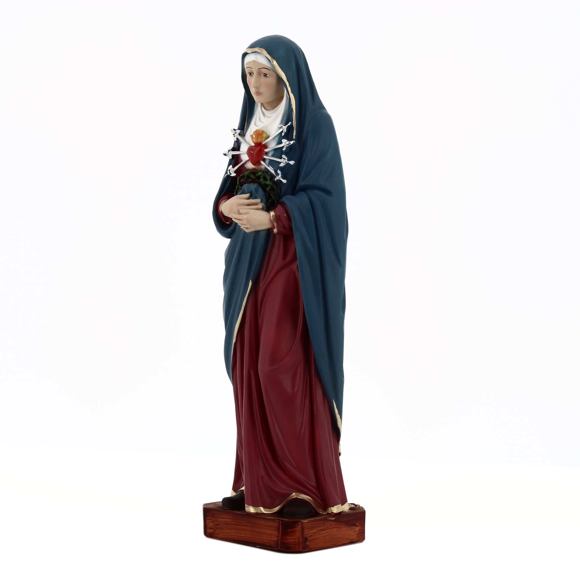 Statua Madonna Addolorata, in resina. Altezza 31 cm