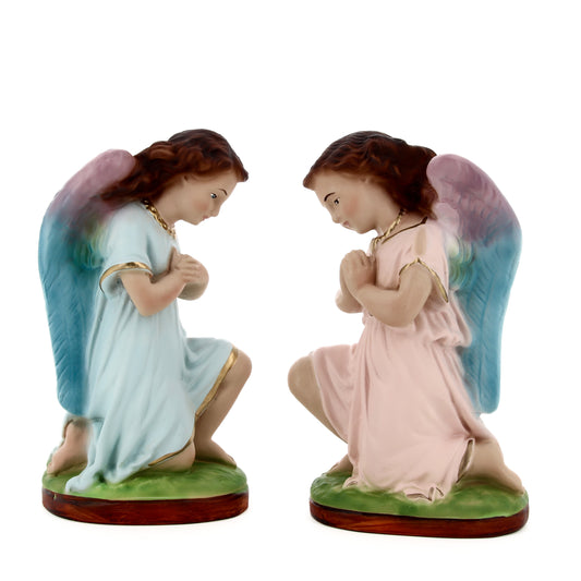 Coppia di angeli in adorazione in resina h. 17 cm