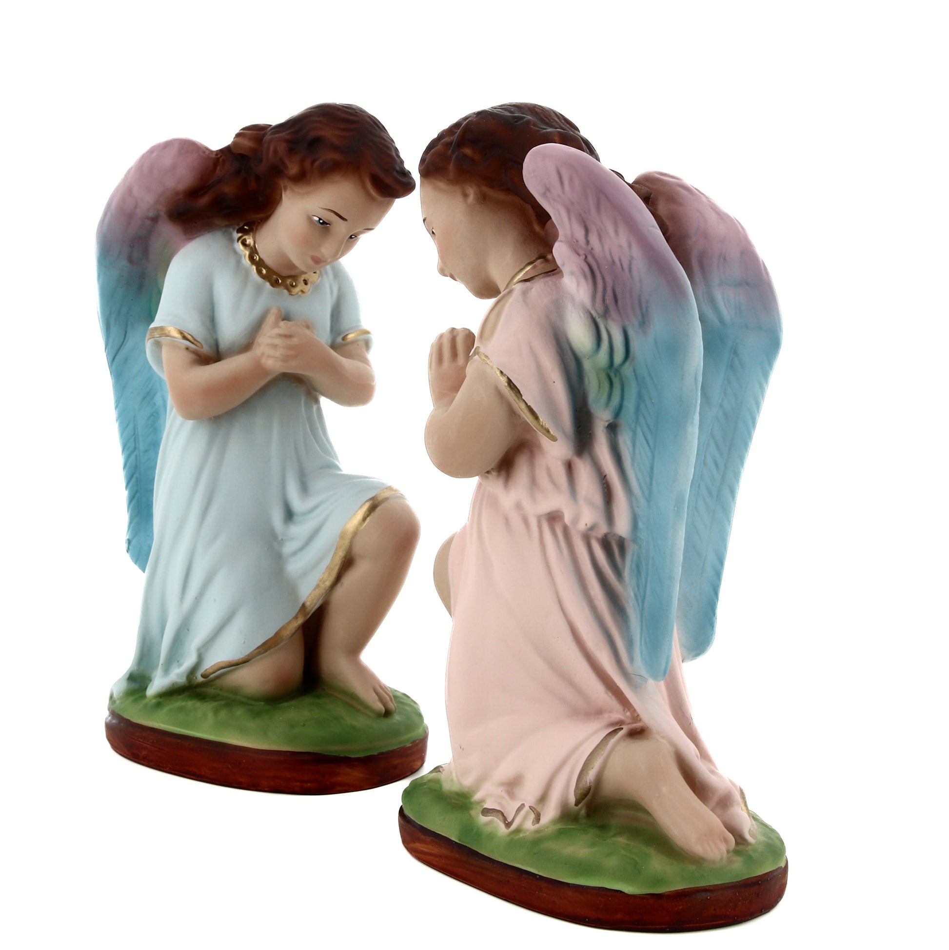 Coppia di angeli in adorazione in resina h. 17 cm