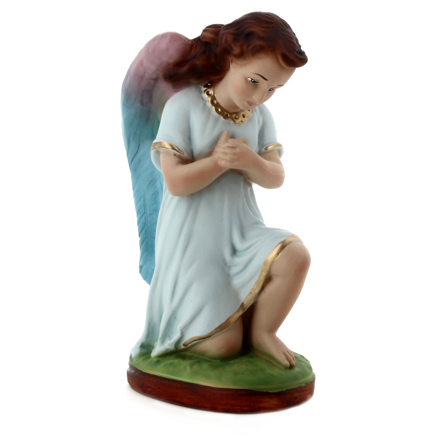 Coppia di angeli in adorazione in resina h. 17 cm