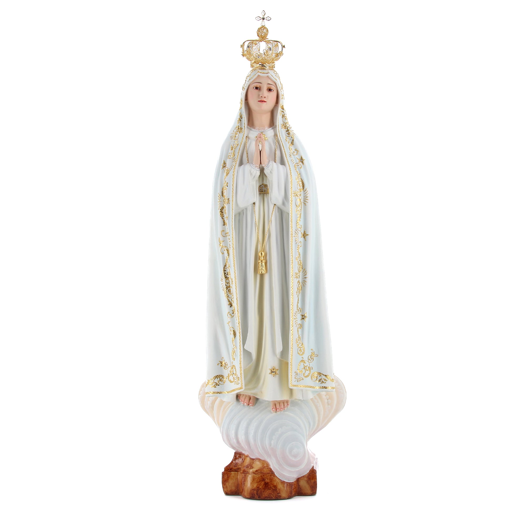Statua Madonna di Fatima in legno. Altezza 80 cm