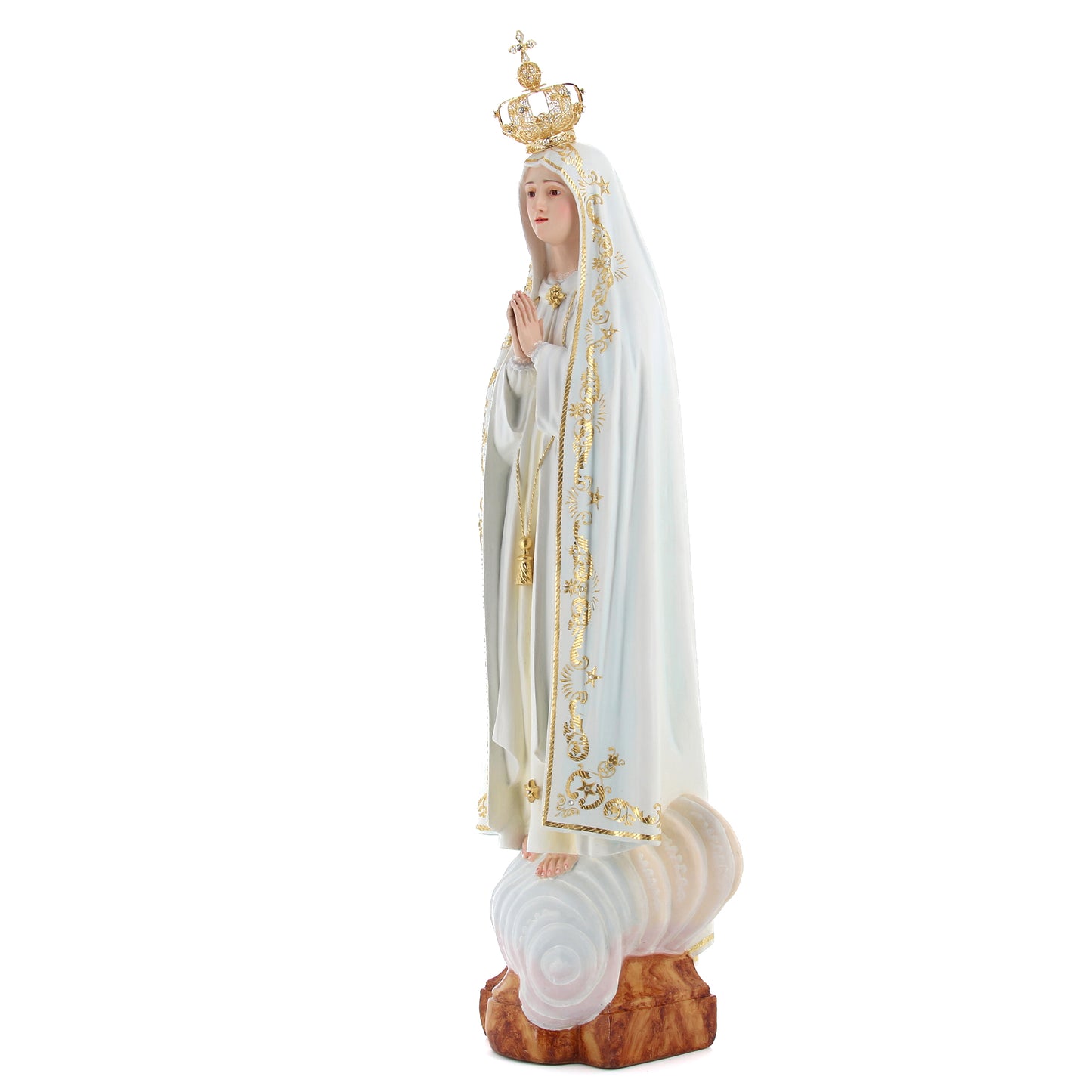 Statua Madonna di Fatima in legno. Altezza 80 cm