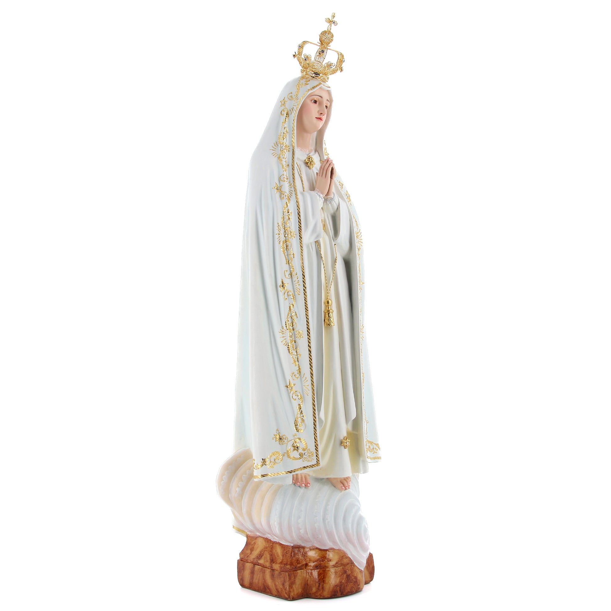 Statua Madonna di Fatima in legno. Altezza 80 cm