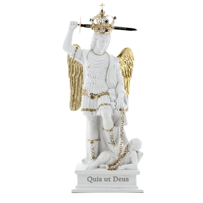 Statua San Michele in polvere di marmo con dettagli oro. Altezza 25 cm