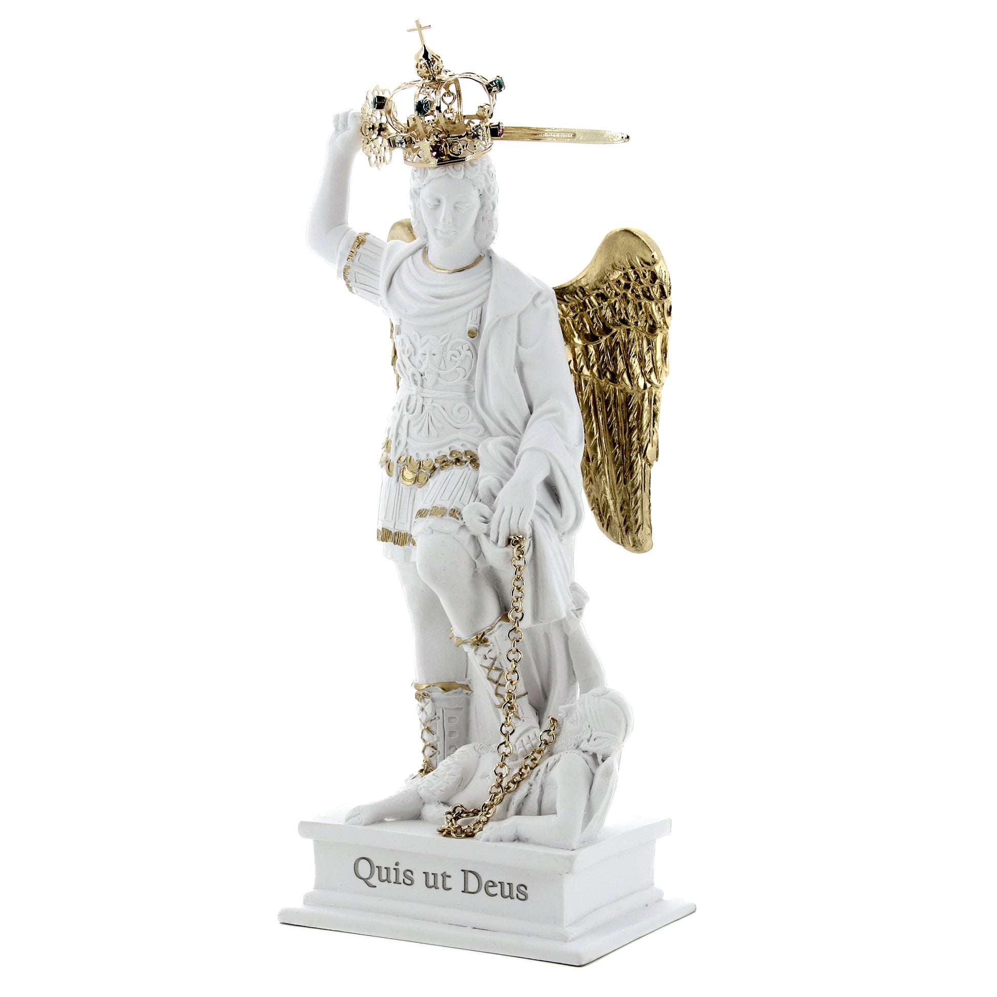 Statua San Michele in polvere di marmo con dettagli oro. Altezza 25 cm