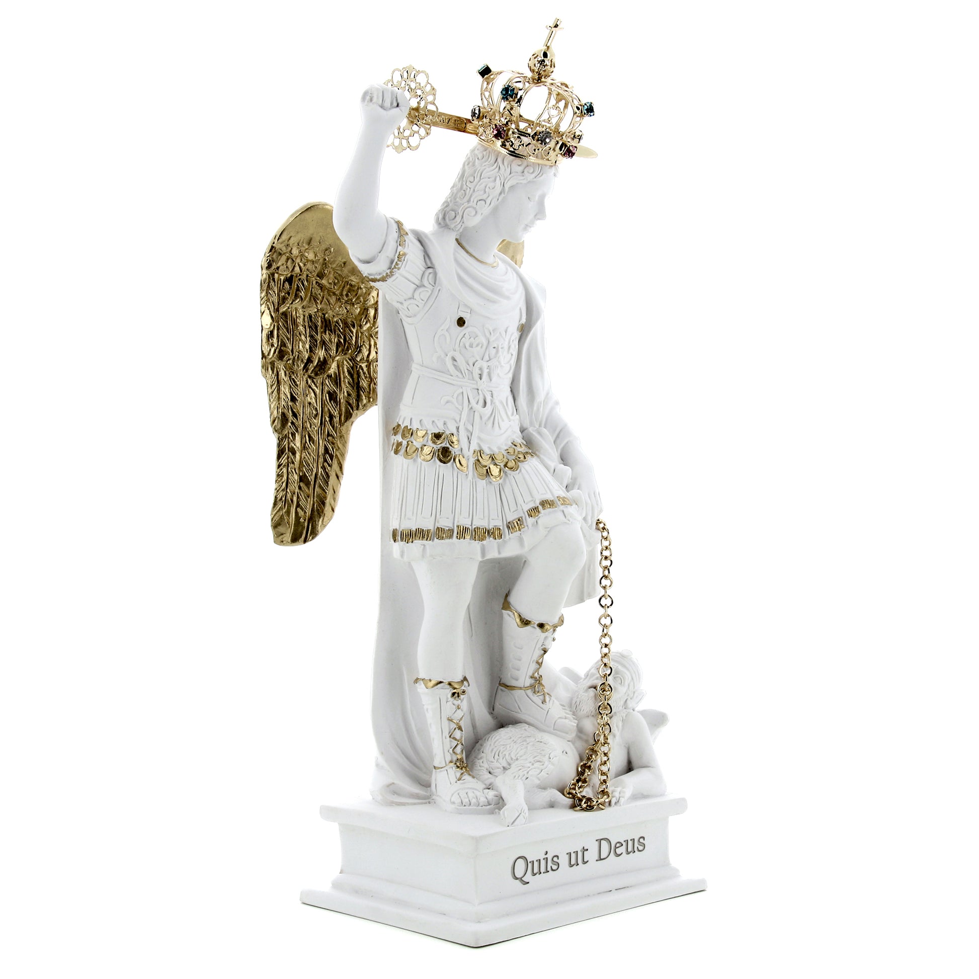 Statua San Michele in polvere di marmo con dettagli oro. Altezza 25 cm