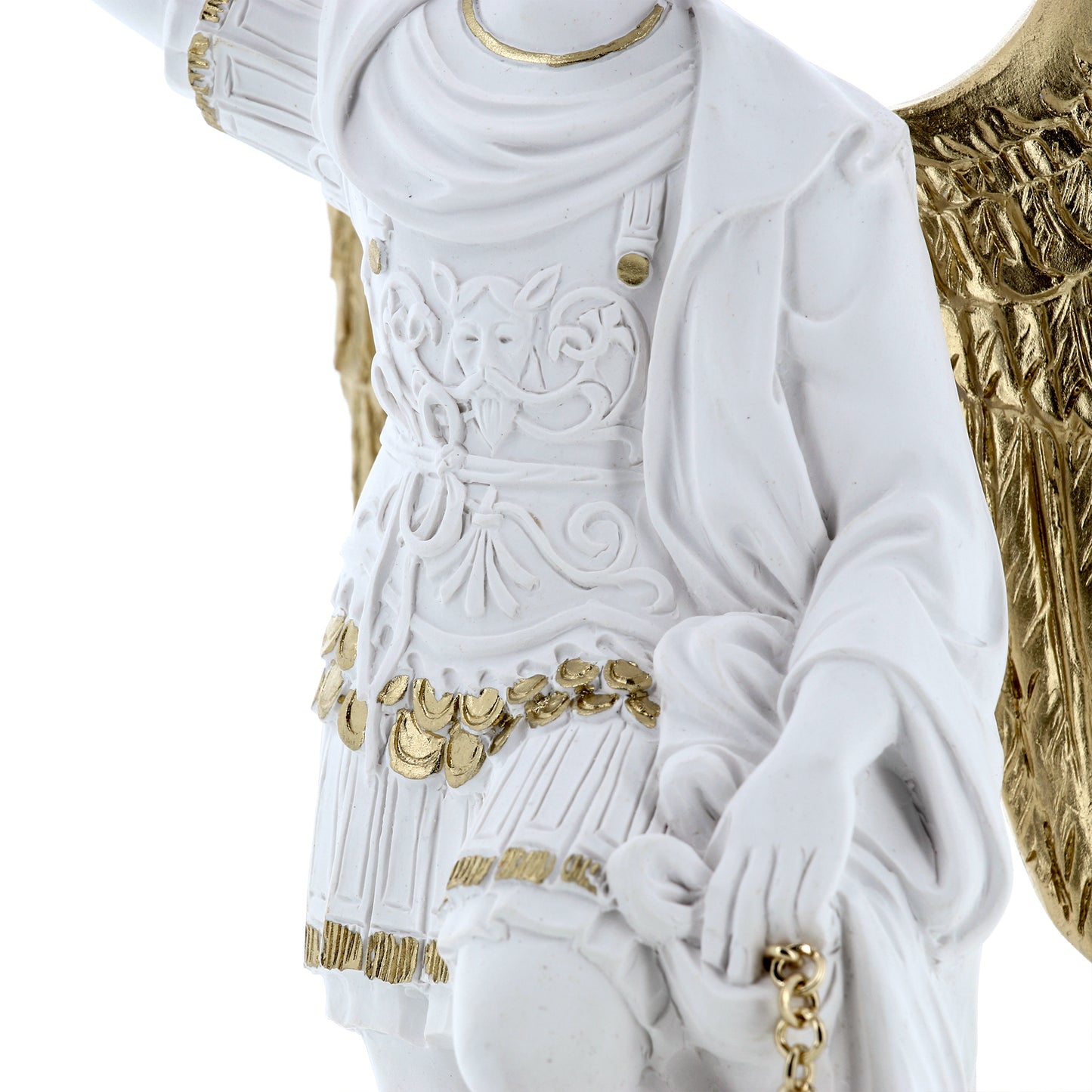Statua San Michele in polvere di marmo con dettagli oro. Altezza 25 cm