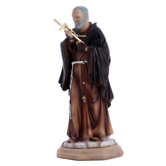 Statua San Pio in resina colorata. Altezza 20 cm.