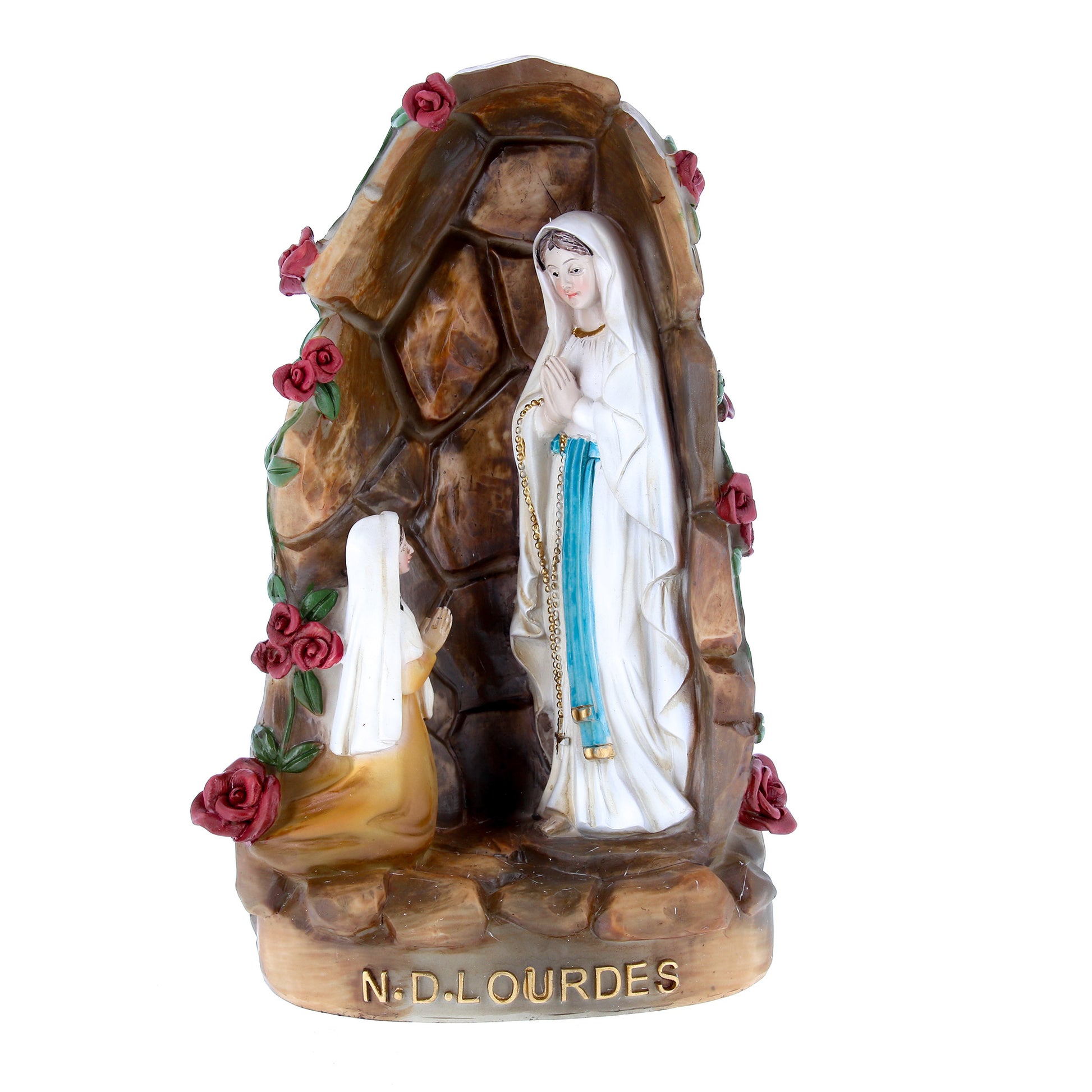 Statua Madonna di Lourdes in grotta in resina. Altezza 21 cm
