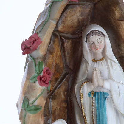Statua Madonna di Lourdes in grotta in resina. Altezza 21 cm