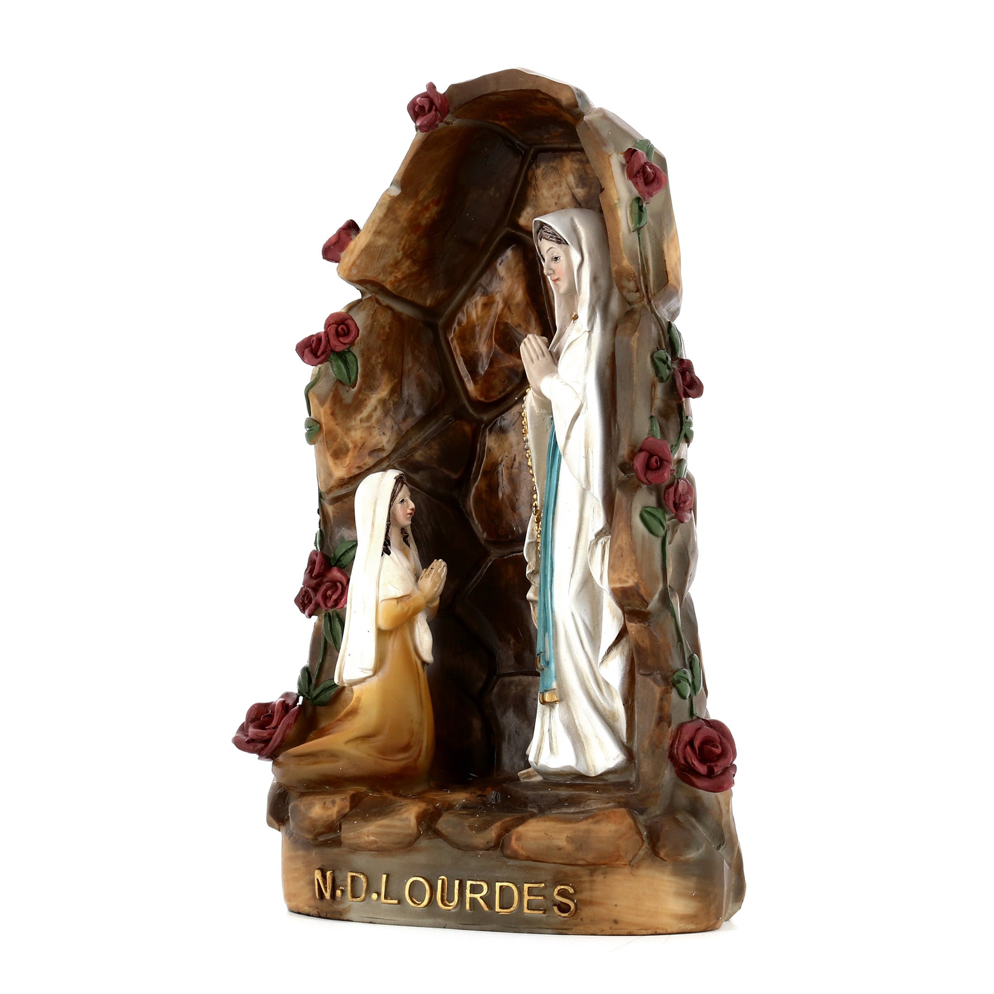 Statua Madonna di Lourdes in grotta in resina. Altezza 21 cm