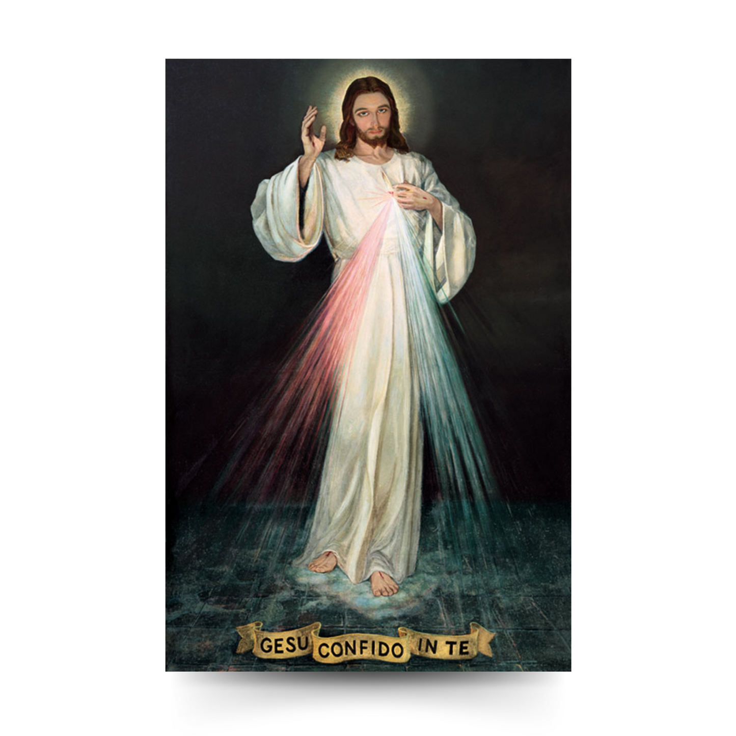 Foto Gesù misericordioso su seta cm 31x41