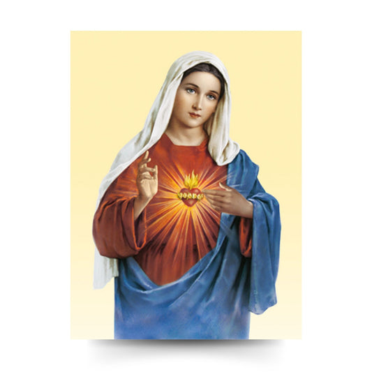 Foto sacro cuore immacolato di Maria fondo giallo cm 18x24