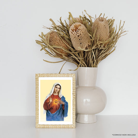 Foto sacro cuore immacolato di Maria fondo giallo cm 18x24