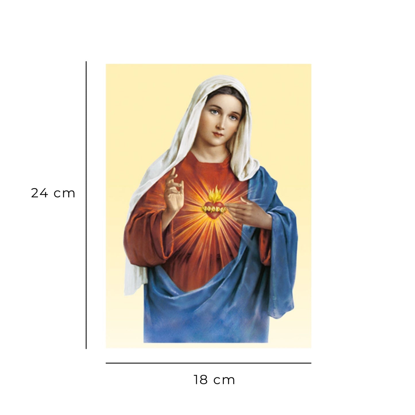Foto sacro cuore immacolato di Maria fondo giallo cm 18x24