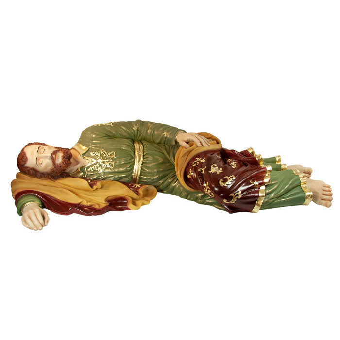 Statua san Giuseppe dormiente, in polvere di marmo colorata. Larghezza 1 m