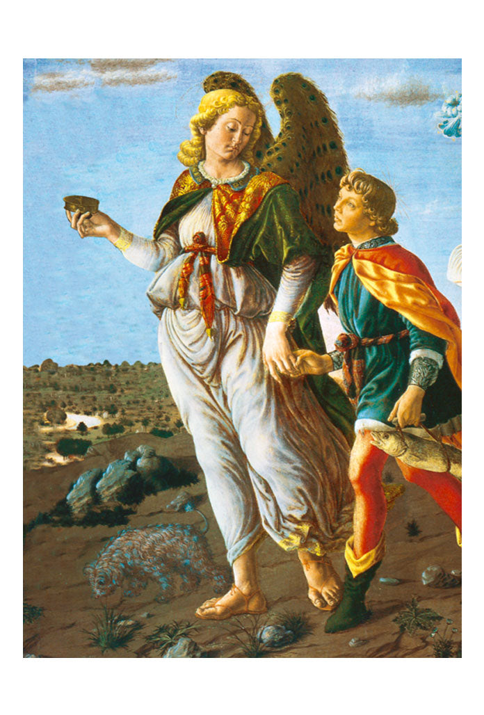 Cartolina san Raffaele arcangelo. Sul retro "Preghiera a san Raffaele arcangelo"