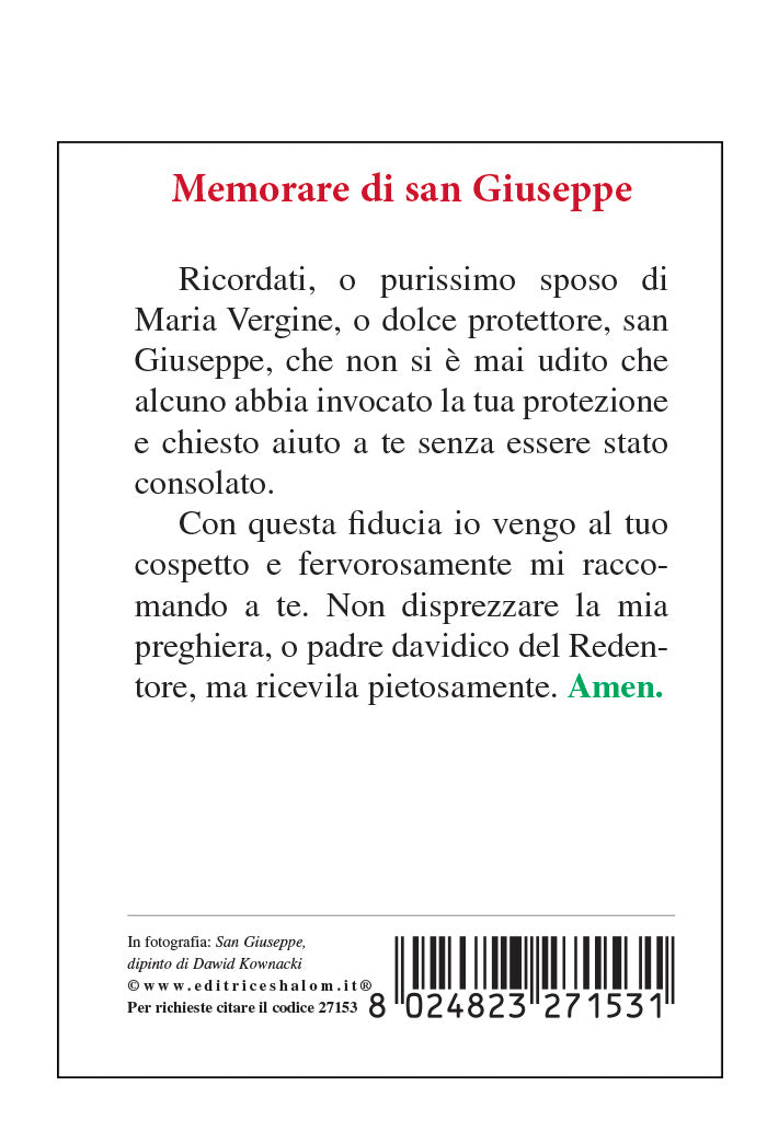 Cartolina san Giuseppe (dipinto di Dawid K.). Sul retro "San Giuseppe, a te ricorriamo"
